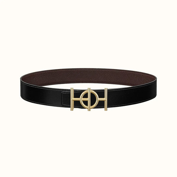 ULYSSE BELT BUCKLE & REVERSIBLE CHOCOLATE BROWN LEATHER STRAP 38MM GOLD HARDWARE