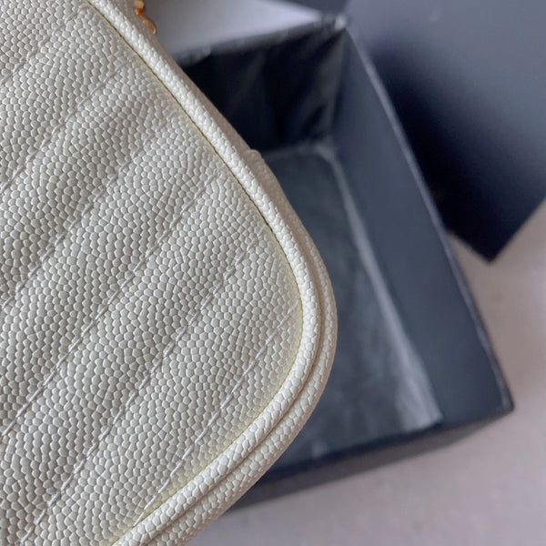 LOU MINI CAMERA BAG 19 IN WHITE CAVIAR PATTERN CALFSKIN GOLD HARDWARE
