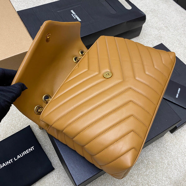 LOULOU MEDIUM 32 BROWN QUILTED LEATHER GOLD HARDWARE