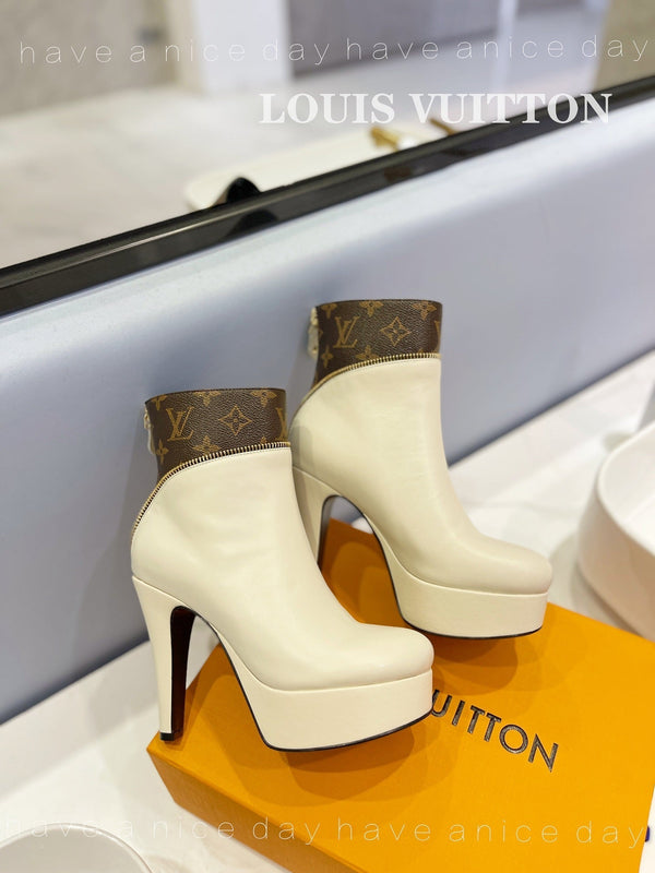 LV Afterglow Boot 10.5 Cream Cowhide Monogram Canvas