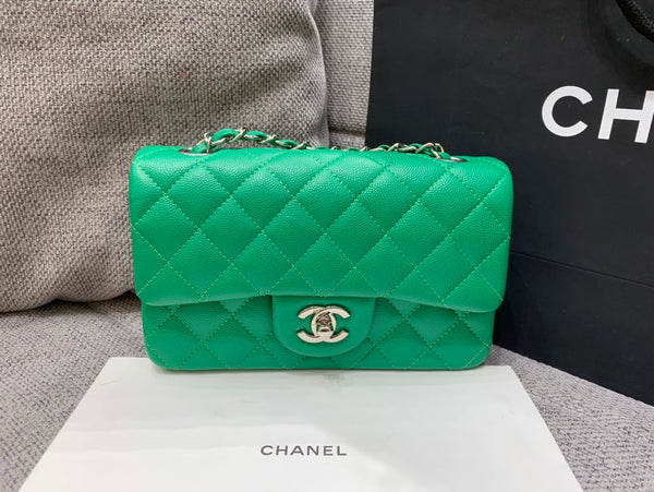 flap bag mini 20cm dark green caviar silver hardware