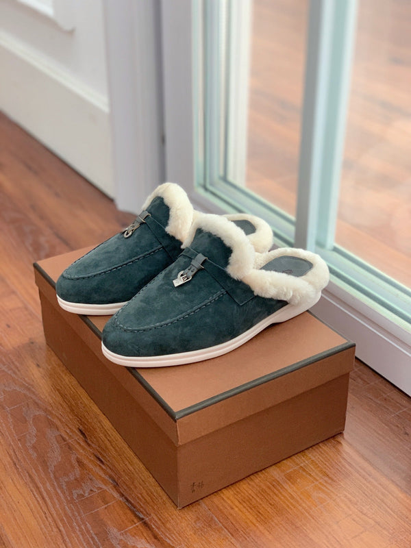 LP 26s Charms Walk Mules 2cm Dark Green Suede 110925