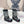 CD Platform Snow Boots Black White Cowhide Nylon Fabric 539656