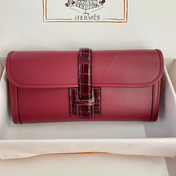 HM Jige Elan 29 Clutch In Cherry Red Calfskin With Wine Red Lizard Skin (25 days of production)