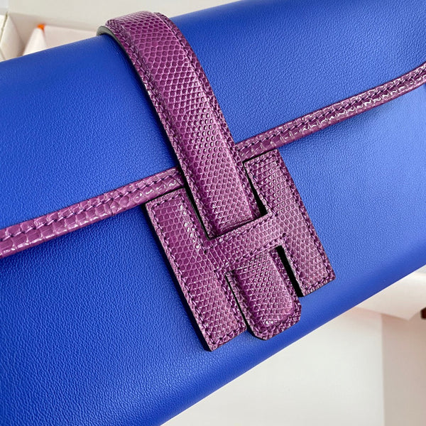 HM Jige Elan 29 Clutch In Cobalt Blue Calfskin With Violet Purple Lizard Skin(25 days of production)