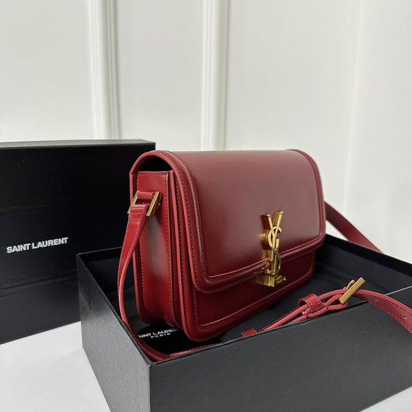 YSL Solferino Small Satchel Bag Burgundy Gold Calfskin 339457