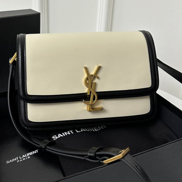 YSL Solferino Small Satchel Bag Black White Gold Calfskin 339413