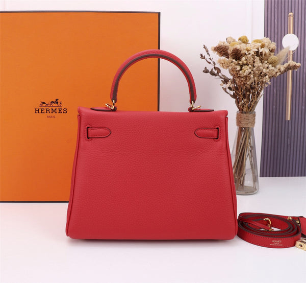 HM KELLY BAG 28 RED TOGO GOLD HARDWARE