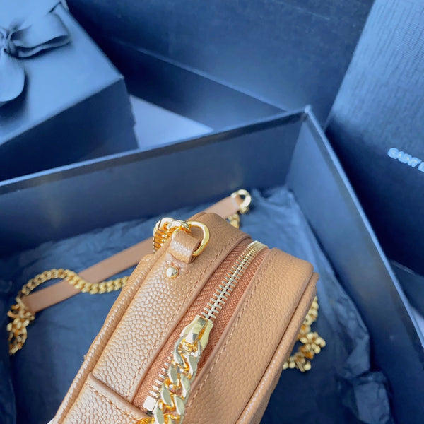 LOU MINI CAMERA BAG 19 IN MANGO ORANGE CAVIAR PATTERN CALFSKIN GOLD HARDWARE