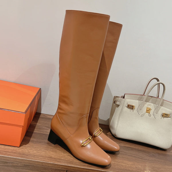 HM 26S Dora Gold Buckle Jumping Boots 5cm Tan Leather 112943
