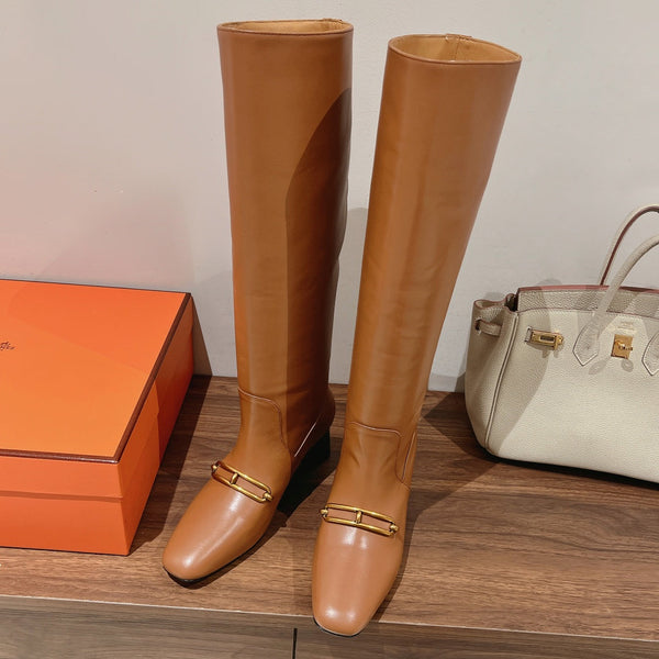 HM 26S Dora Gold Buckle Jumping Boots 5cm Tan Leather 112943