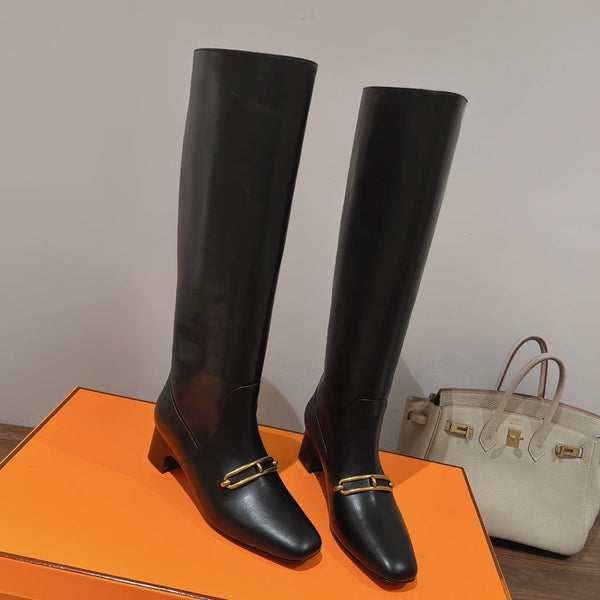 HM 26S Dora Gold Buckle Jumping Boots 5cm Black Leather 112942