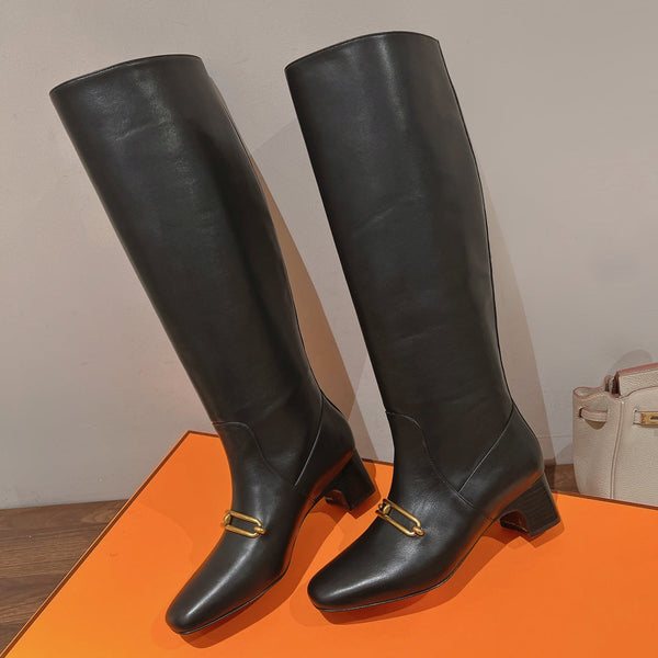 HM 26S Dora Gold Buckle Jumping Boots 5cm Black Leather 112942