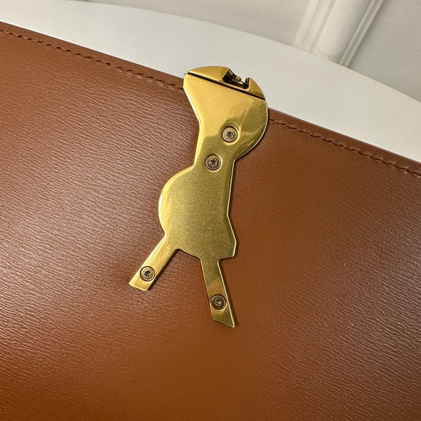 YSL Solferino Small Satchel Bag Brown Gold Calfskin 339437