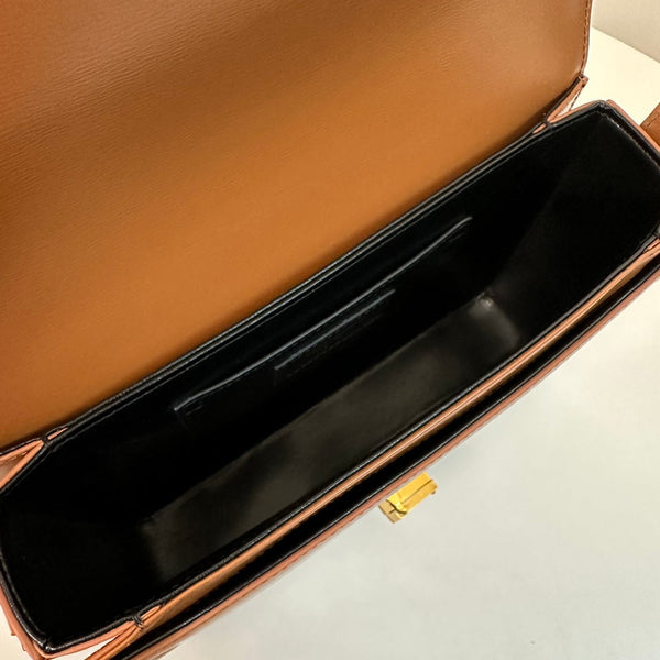YSL Solferino Small Satchel Bag Brown Gold Calfskin 339437