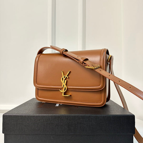 YSL Solferino Small Satchel Bag Brown Gold Calfskin 339437