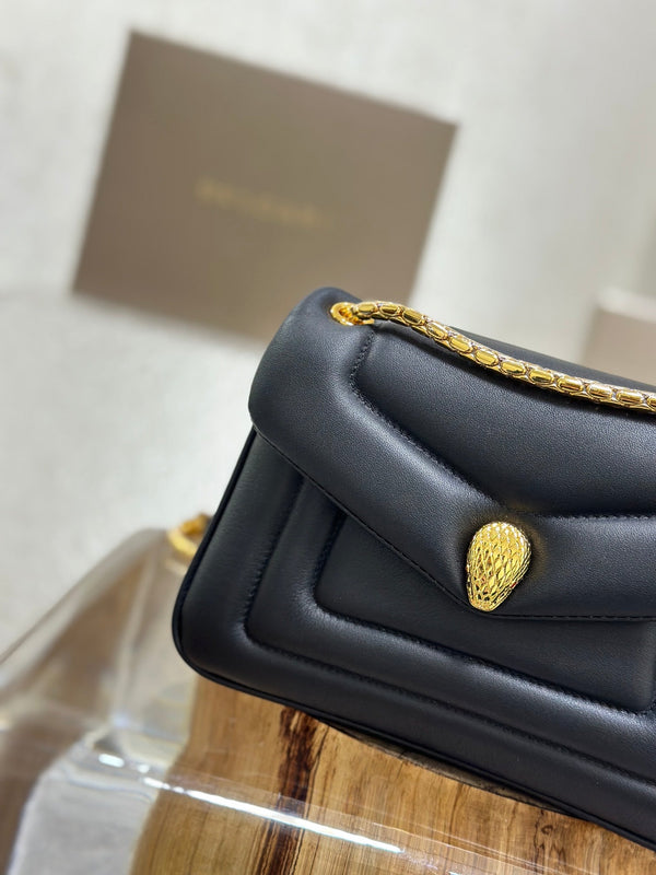 BVL Serpenti Reverse Shoulder Bag 22.5cm Black Calfskin GHW 188595