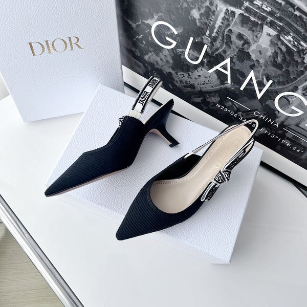 cd slingback pumps 65 black embroidered cotton
