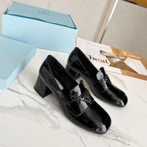 Prad 26S 5.5cm Block Heel Loafers Black Patent Leather 147124