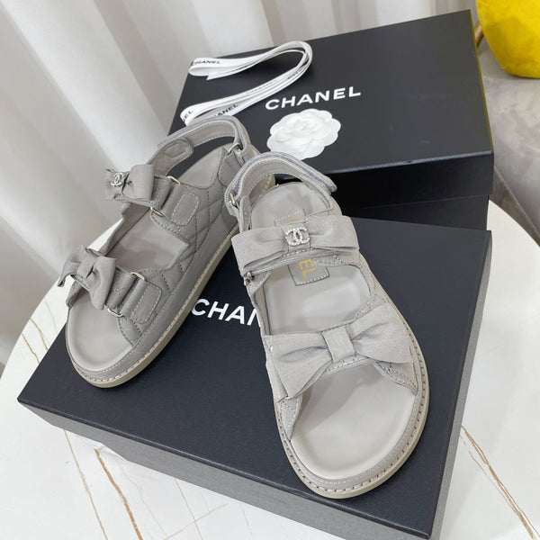 CC 26s Sandals Grey Fabric Bow Embellishment