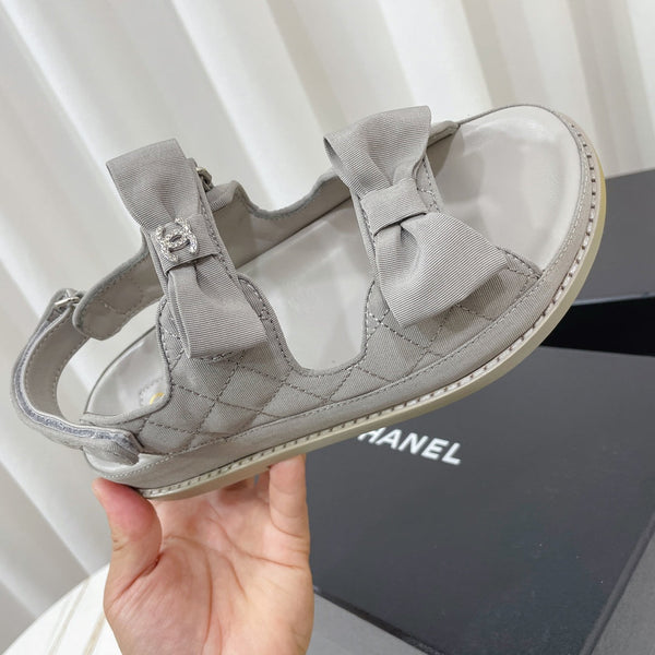 CC 26s Sandals Grey Fabric Bow Embellishment