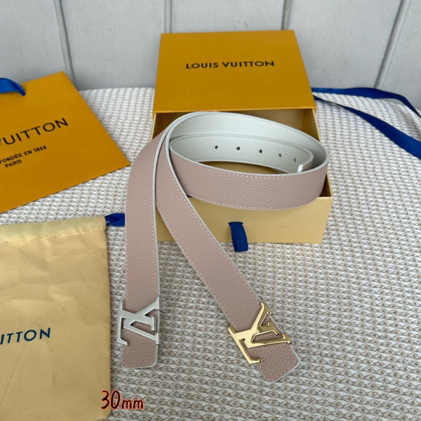 LV Initiales 30mm Reversible Belt Gold Buckle Pink White Leather