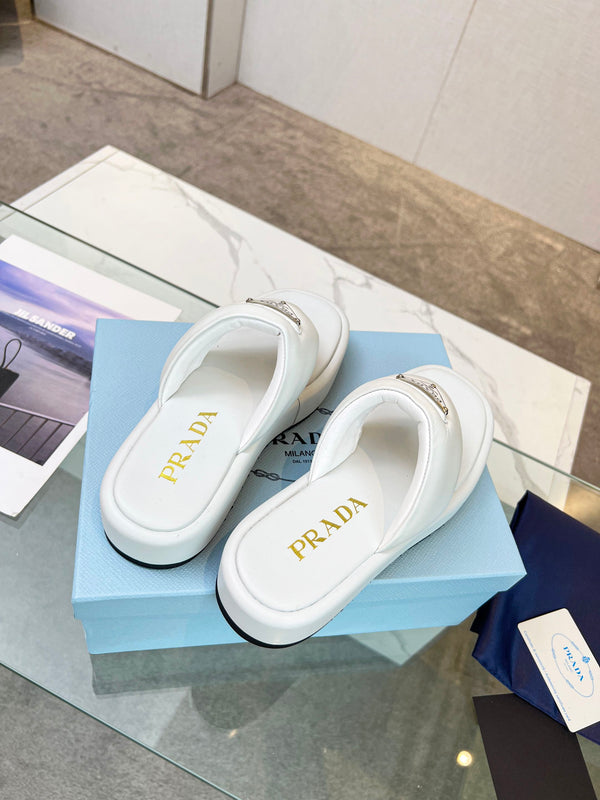 Prad 26s Platform Thong Sandals White Leather 140400