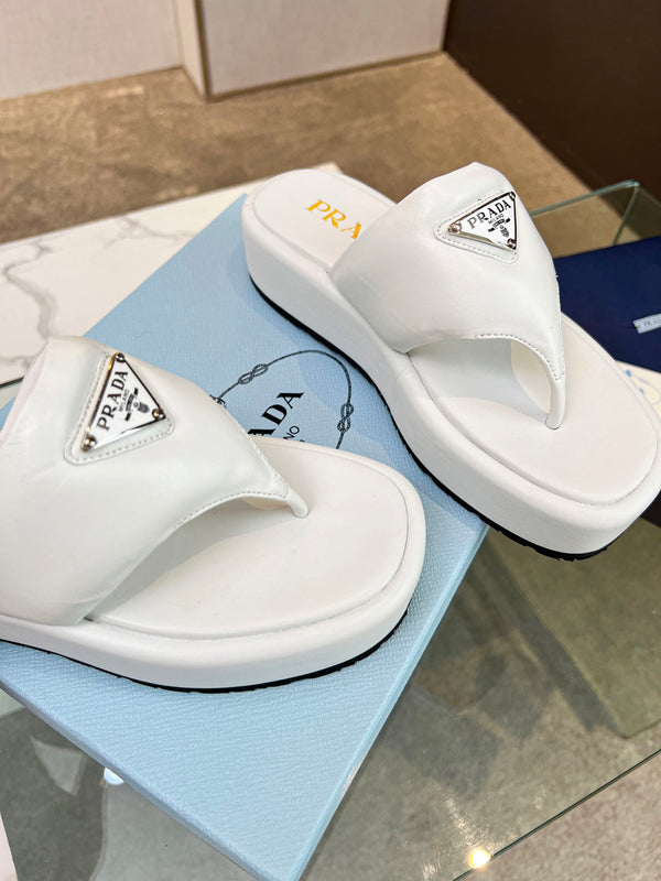 Prad 26s Platform Thong Sandals White Leather 140400