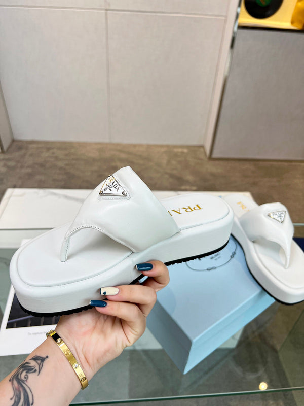 Prad 26s Platform Thong Sandals White Leather 140400