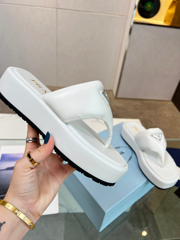 Prad 26s Platform Thong Sandals White Leather 140400