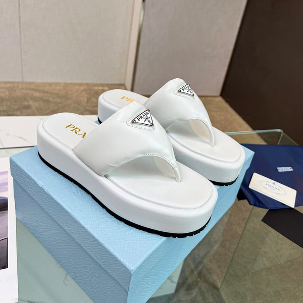 Prad 26s Platform Thong Sandals White Leather 140400