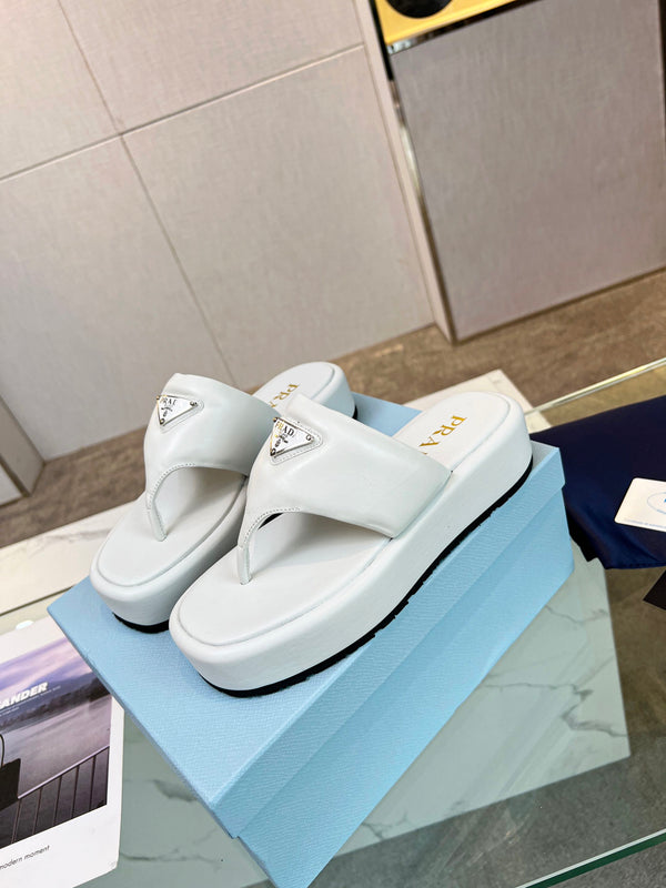 Prad 26s Platform Thong Sandals White Leather 140400