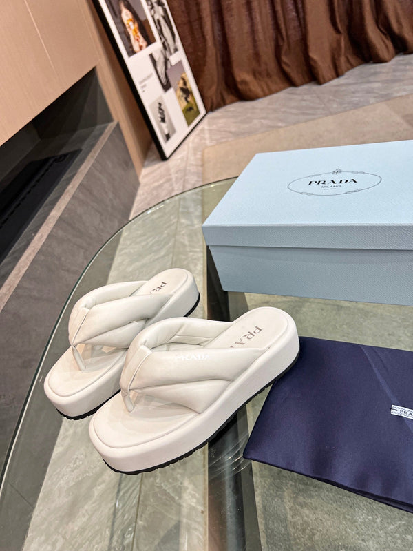 Prad 26s Platform Thong Sandals White Leather 140403