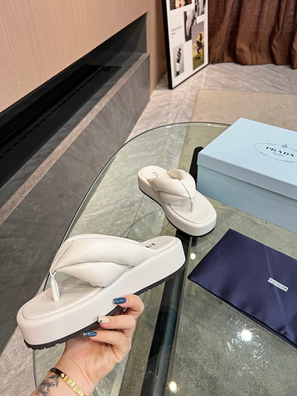 Prad 26s Platform Thong Sandals White Leather 140403