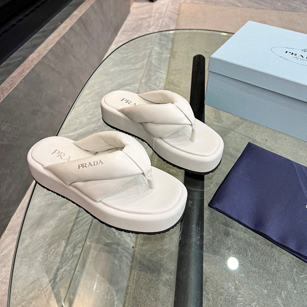 Prad 26s Platform Thong Sandals White Leather 140403