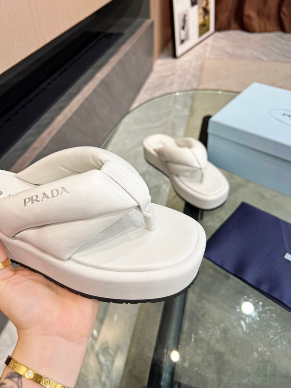 Prad 26s Platform Thong Sandals White Leather 140403