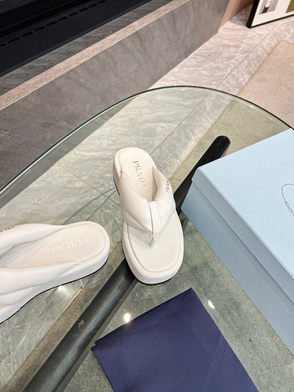 Prad 26s Platform Thong Sandals White Leather 140403