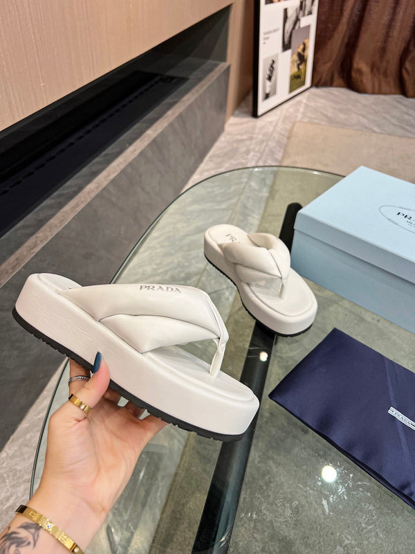 Prad 26s Platform Thong Sandals White Leather 140403