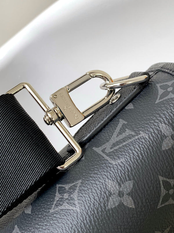 LV The Weekend Tote Bag 43cm Black Monogram Canvas & Taïga Leather