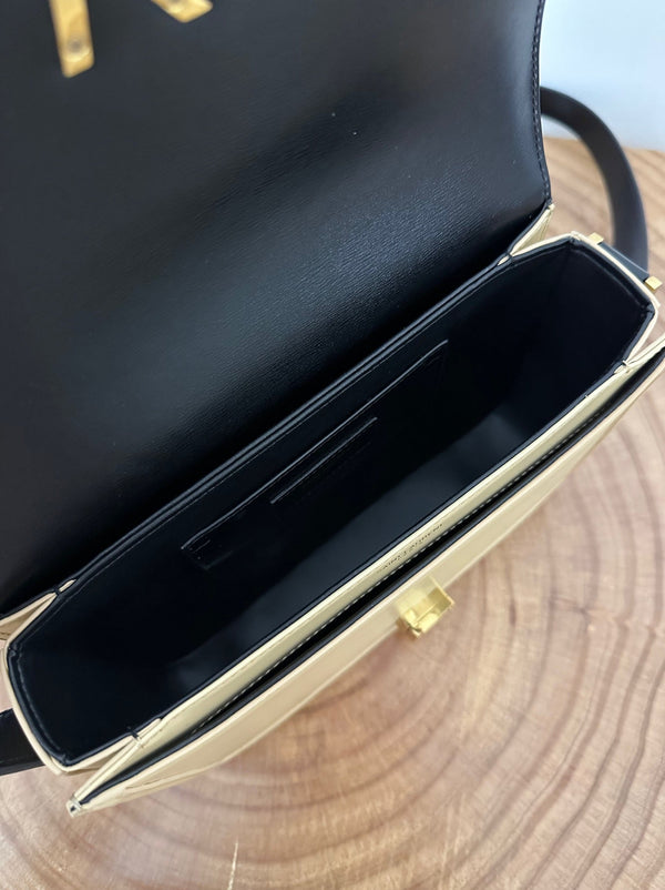 YSL Solferino Small Satchel Bag Black mix Beige Gold Calfskin 339470