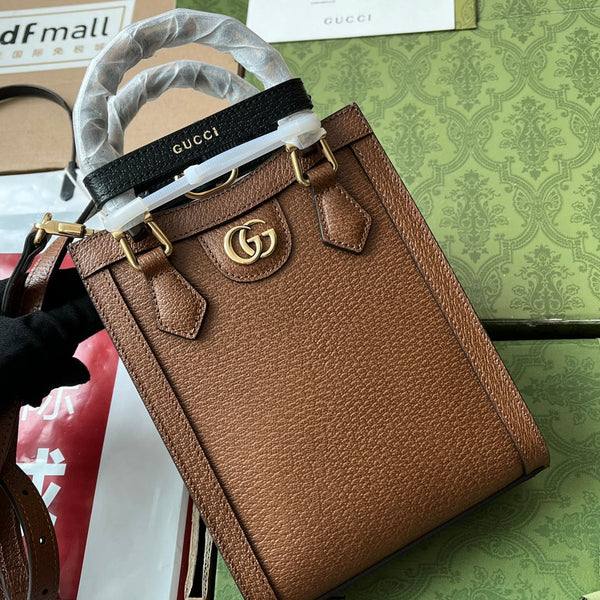 Gucci Diana Bamboo Mini Tote Bag Brown Lambskin 240107
