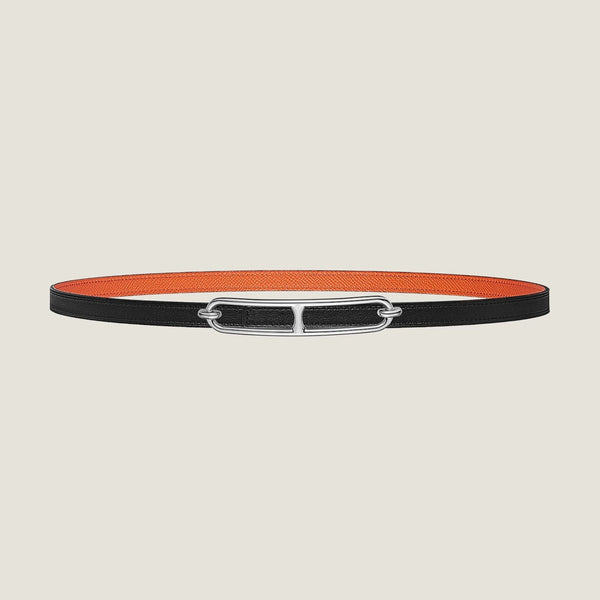 HM ROULIS BUCKLE & REVERSIBLE ORANGE AND BLACK LEATHER STRAP 13MM SILVER HARDWARE
