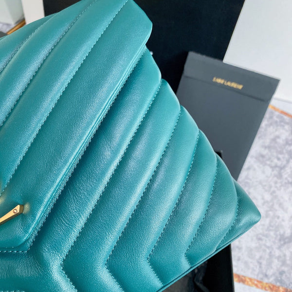 LOULOU MEDIUM 32 TURQUOISE GREEN QUILTED LEATHER GOLD HARDWARE