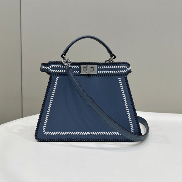 PEEKABOO ISEEU 27 IN BLUE BAYOUX INTERLACED CALFSKIN SILVER HARDWARE