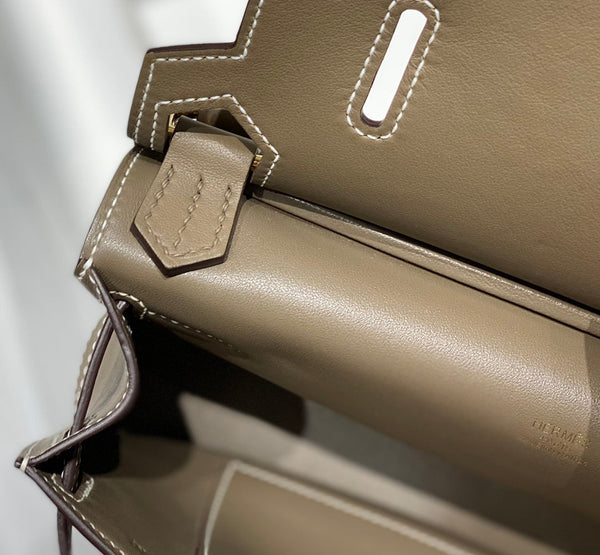 KELLY 23CM JYPSIERE BROWN LEATHER CROSSBODY BAG GHW