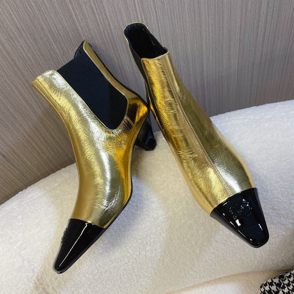 CC 26s Chelsea Boots 5cm Gold Black Leather Patent 108817