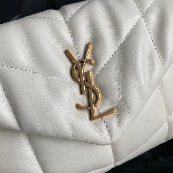 LOULOU MINI 23 WHITE QUILTED GOLD HARDWARE