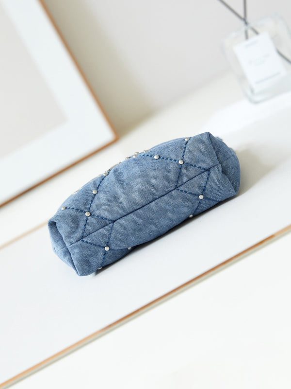 cc 22 mini backpack wasted blue denim silver hardware