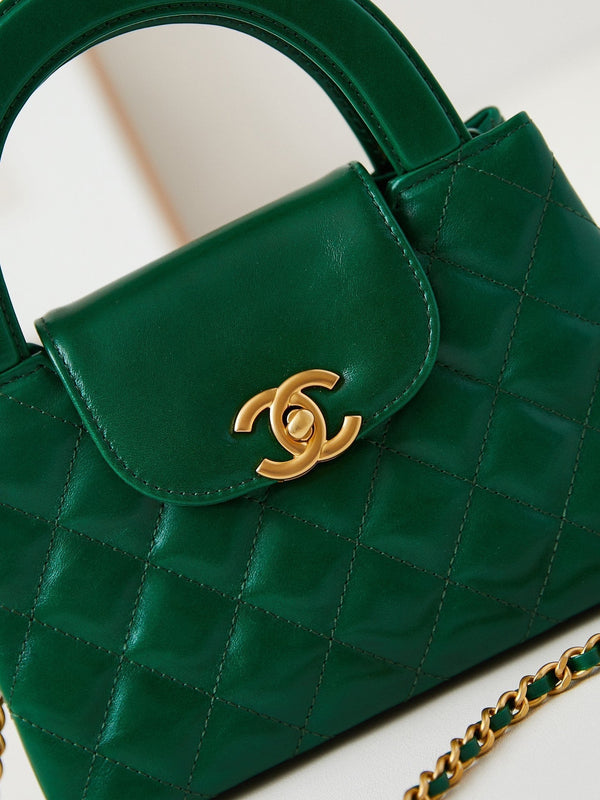 cc 24a nano 19cm kelly shopper bag green lambskin