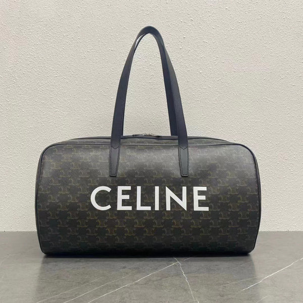 Celine Duffle Bag Bag Triomphe Black Beige Canvas & Calfskin